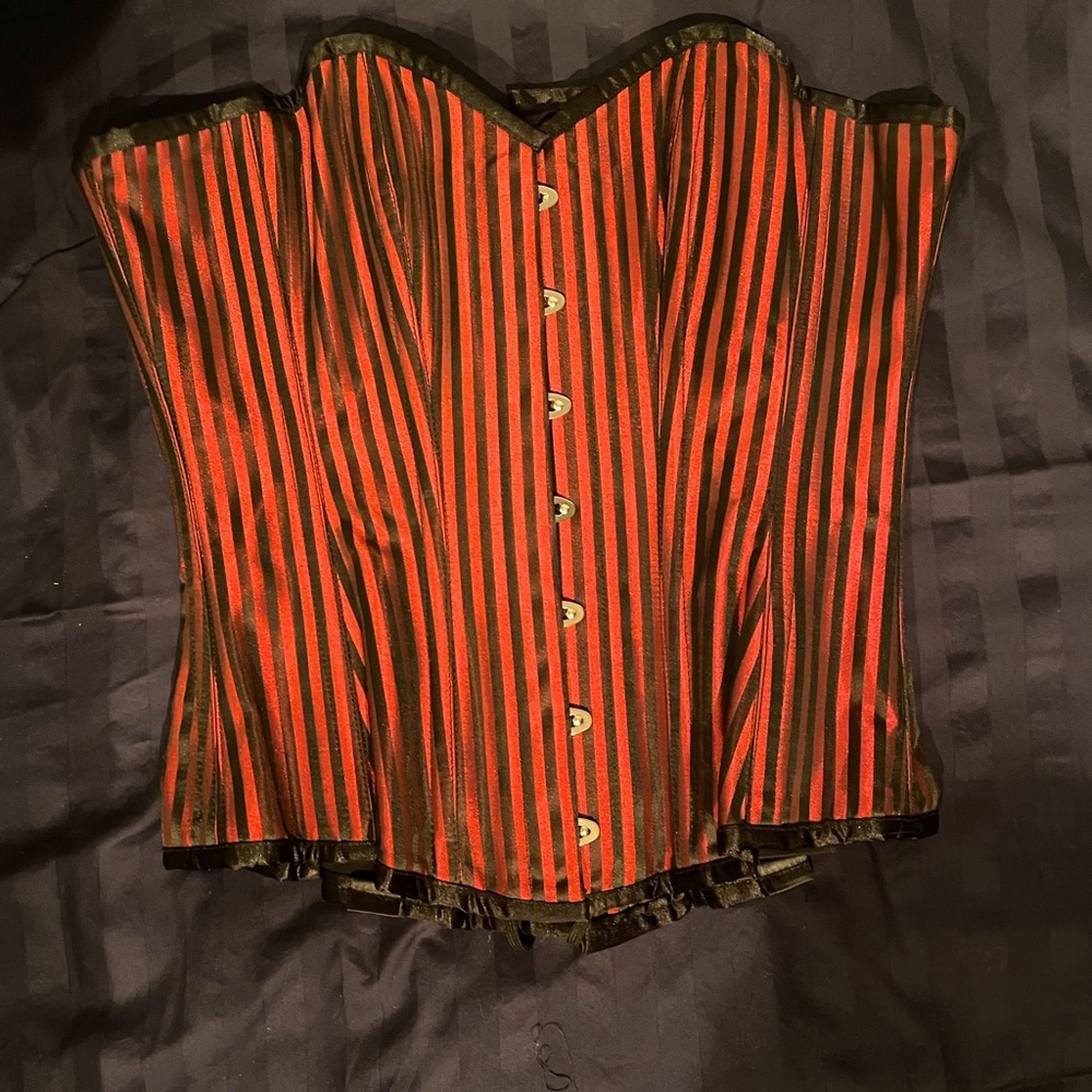 Striped Red and Black Satiny Corset.Size 30